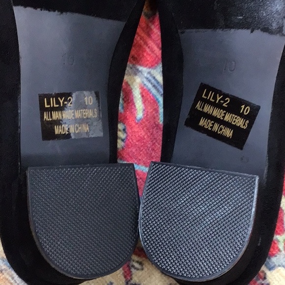 🪭 BESTON ‘Lily-2’ Black Faux Suede Embellished Point Toe Block Kitten Heel - Picture 9 of 10